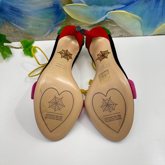 Charlotte Olympia Lets Dance Suede Heeled Sandals in Black Multi Size 36.5 - Picture 11 of 14
